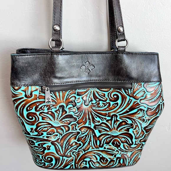 Patricia Nash Albi Tooled Turquoise Convertible Backpack Tooled - Picture 2 of 11